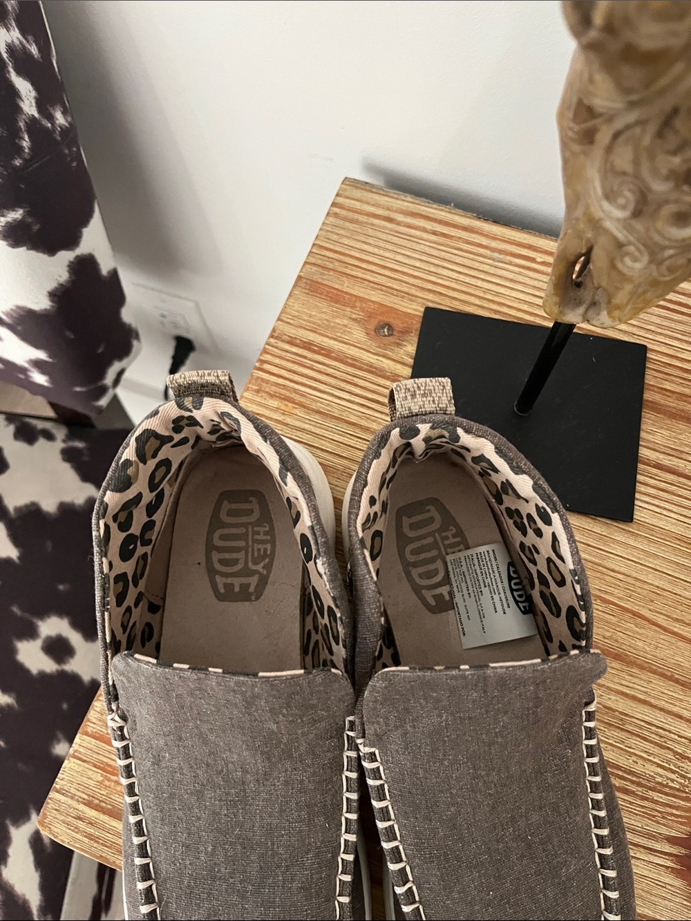 Hey Dude Women's Slip-On Sneakers in brown with Leopard Lining - Picture 6 of 7